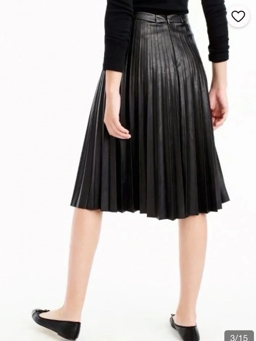 J. Crew Black Pleated Faux Leather Midi Skirt, Size 10, NWT